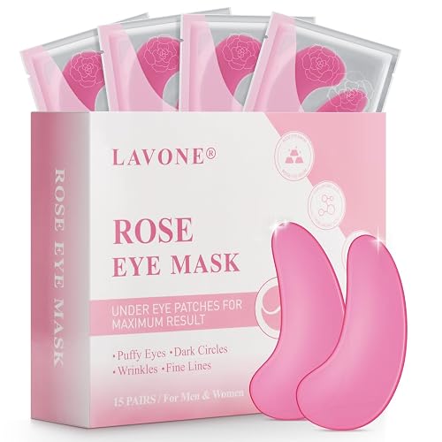 LAVONE Eye Mask, 15 Pairs Collagen Rose Eye Patches - Pink