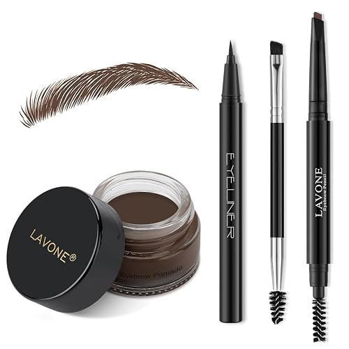 LAVONE Eyebrow Kit, Waterproof Brow Pencil, Pomade, Eyeliner - Dark Brunette 4-in-1